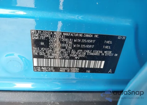 2020 Toyota Rav4 Hybrid Xle z USA, uszkodzony, nr VIN 2T3RWRFV2LW077305